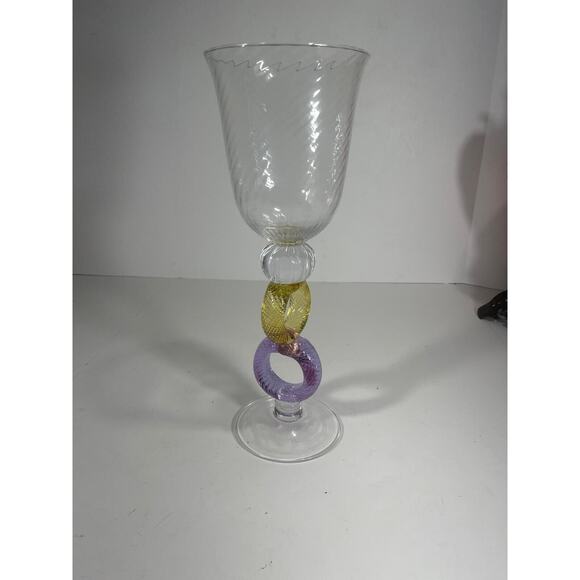 Murano Glass Crystal Clear Jar Vase‎ Purple & Yellow Rings Stand Made Italy Rare - Picture 10 of 11